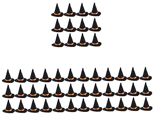 Abaodam 48 Pcs Mini Witch Hat Miniture Decoration Halloween Ornaments Bottles of Alcohol ature Witch Hat Halloween Wine Bottle Stoppers Felt Hats Felt Cloth Black Mug