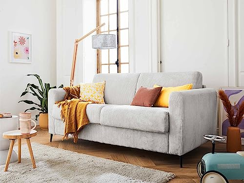Lisa Design Owen - 3-Sitzer Sofa schlaffunktion - tägliches Schlafen - 12 cm Matratze - aus Cordstoff Hellgrau