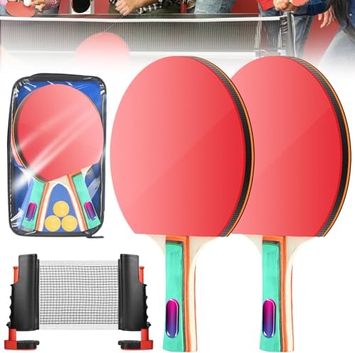 Set da Ping Pong Con 2 Racchette, 3 Palline, Rete Retrattile, Borsa per Il Trasporto - Ideale per Principianti e Professionisti