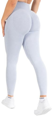 SMILODOX Scrunch Leggins Damen Shaped Fit, Seamless Sporthose, Batik Acid Scrunch Sanduhr-Design Yogahose, Elastischer Bund Figurschmeichelnd für Fitness & Alltag, Größe:M, Color:Hellblau