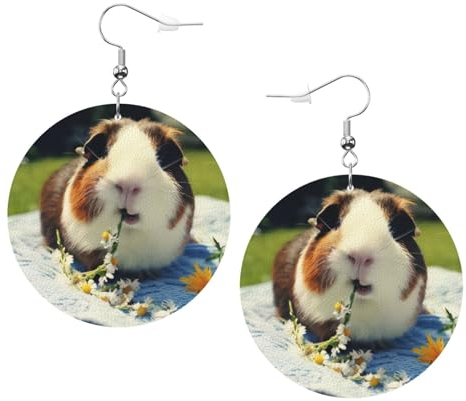 OPSREY Meerschweinchen gedruckt Mode Leder Ohrringe Drapiert Haken Ohrringe Runde geformte Ohrringe, Einheitsgröße, Kunstleder