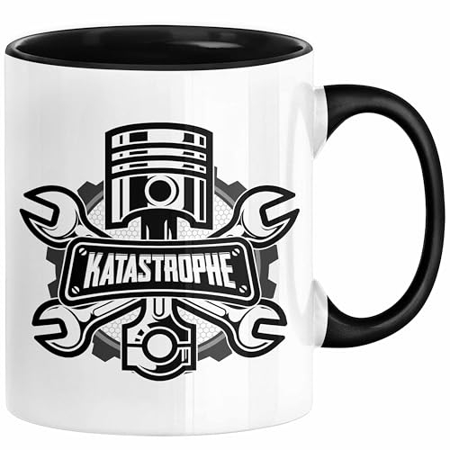 Trendation - KFZ Mechaniker Tasse Geschenk Spruch Männer KFZ Mechatroniker Geschenkidee Becher Werkstatt Katastrophe (Schwarz)