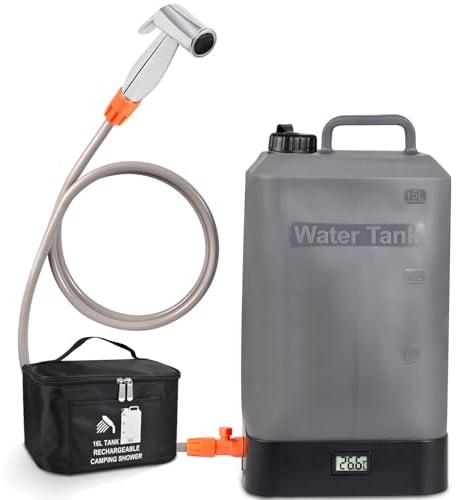 koopsmate Douche extérieure Portable,réservoir d'eau en Silicone 16l,Douche à Piles,Affichage de la température, Chauffage Solaire,Portable,Eau de réserve dans la Voiture,idéal pour Le Camping, Plage