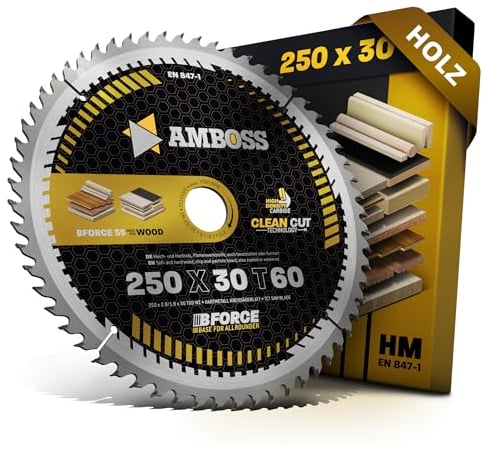 HM Kreissägeblatt 250x30 Z60 Wechselzahn für Holz - Feinschnitt. AMBOSS WERKZEUGE® Sägeblatt 250mm komp. zu Dewalt DWE 7492 Zipper ZI-FKS250 Laguna Fusion 1. Holzmann. Atika. Bernardo. Scheppach