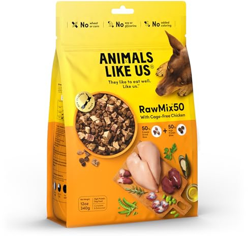 Animals Like Us Raw Freeze Dried Dog Food RawMix50 Premium Cage-Free Chicken Recipe, Protein Rich, Includes Kibble, Non-GMO, No Wheat or Corn, 12 oz