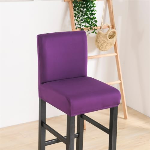 FANSU Stretch Barhockerbezug mit Rückenlehne Barhocker Stuhlhussen aus Jacquard Stuhlbezug Drehbare Esszimmerstuhlbezüge Abnehmbar Waschbar für Hochstühle Thekenhocker (2er Set,Violett)