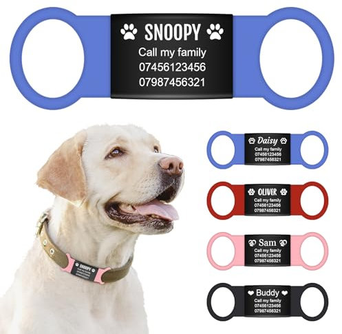 Kodinsiivous Personalized Dog ID Tag - Custom Engraved Stainless Steel Collar Tag for Small, Medium, Large Dogs/Cats - Silent Slide-On Design (Blue, L)
