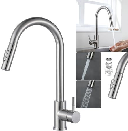 VICTOVA Grifo de Cocina Extraíble de Acero Inoxidable - Diseño Versátil y Duradero para tu Fregadero de Cocina (plateado cepillado)