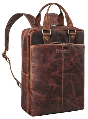 STILORD Ingo Schmaler Laptop Rucksack Leder 15,6 Zoll Herren & Damen Backpack Vintage Business Rucksack Eleganter Reiserucksack Tagesrucksack Echtleder Farbe:Ambra - coganc