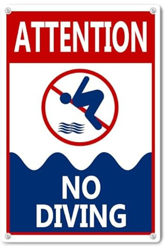 Horienteeon Schild mit Aufschrift No Diving Pool, Aluminium/Metall, 20 x 30 cm, Schwimmbad-Schild, stabiles Aluminium-Metallschild, kein Tauchen, Schild für Schwimmbad, Fluss, Warnschilder