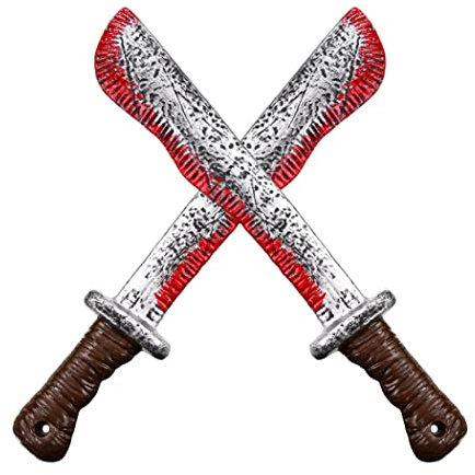 Halloween Bloody Machete Toy Butcher Cutter Prop Fake Machete Kostüm Realistische blutige Machete -Zubehör Blutungen Cuttergag Spielzeug Halloween Haunted House Cosplay Horror Party Lieferungen 2 Stü