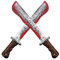 Halloween Bloody Machete Toy Butcher Cutter Prop Fake Machete Kostüm Realistische blutige Machete -Zubehör Blutungen Cuttergag Spielzeug Halloween Haunted House Cosplay Horror Party Lieferungen 2 Stü