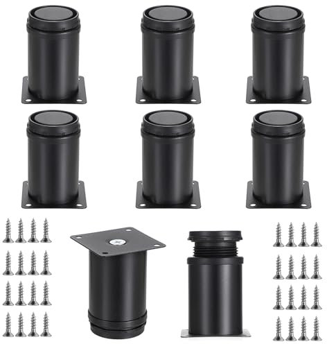 SUMTree 8 cm 8 Stück Möbelfüße aus Edelstahl Schrankfüße Verstellbar Beine Füße für Stühle Tisch Schrank Regal und Sofa Möbelbeine mit Schrauben Einfachen Montage Runde(Schwarz)