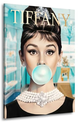 Kunstgestalten24 | Audrey Hepburn Kunst Pop Art Bild Kaugummi Blase | Leinwand Bild | Wohnzimmer bilder | Wandbilder | Wanddeko | XXL Bilder auf Leinwand | Moderne Bilder | Hochwertige Kunstdrucke