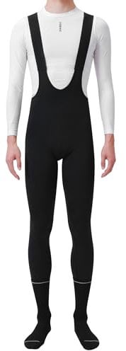 INBIKE Salopette Ciclismo Uomo Invernale Pantaloni Bici da Strada con Fondello Pantaloni Ciclismo con Bretelle Salopette Bici Termico Antivento in Pile con Tasche Antishock Riflettente Nero