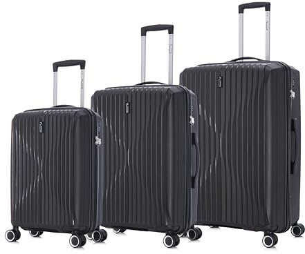 CELIMS - Set de 3 Valise Cabine + Moyenne + Grande en Polypropylène | Modele 2025 | Taille 55+65+75cm | Serrure TSA | 8 roulettes 360 | Noir