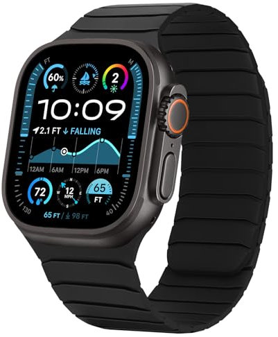 Tasikar Correas Magnéticas Compatible con Apple Watch 49mm 46mm 45mm 44mm 42mm Silicona Suave Correa de Repuesto Tipo Bucle Compatible con iWatch Ultra SE Series10 9 8 7 6 5 4 3, Negro