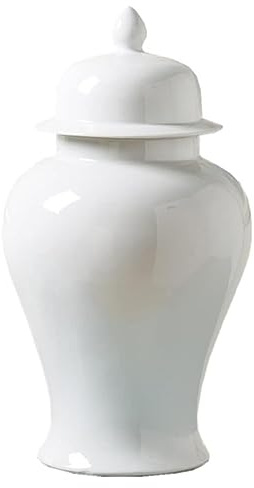 Grand pot à gingembre en céramique avec couvercle en porcelaine blanche - Vase décoratif pour fleurs - Design chinois traditionnel - 21,5 x 40 cm
