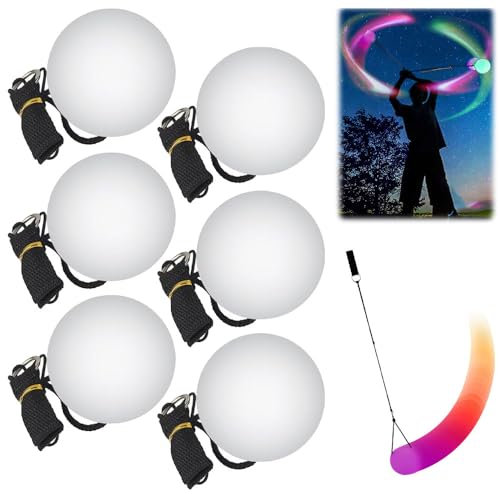 Vmxlso 6 Stück LED Poi Bälle, Jonglierbälle Leuchtend, LED Poi Jonglierbälle Kinder mit Regenbogen Farben und Strobe-Effekt, Led Poi Leuchtball Kinder, LED Poi Leuchtender Ball für Anfänger und Profis