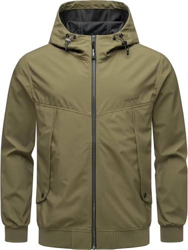 Ragwear Herren wasserdichte und atmungsaktive leichte Übergangsjacke kurze Sommerjacke mit Kapuze Tyller Bonded YOUMODO Dark Olive Gr. L