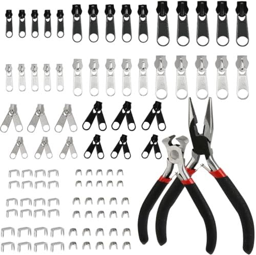 MOPLA 171 Stück Reißverschluss Reparatur Set,Zipper Reißverschluss Ersatz Set,Reißverschluss Schieber,Abnehmbares Ersatz Zipper Head Repair mit Zangen für Reparatur,Jeans,Mäntel,Jacke Taschen Zelte