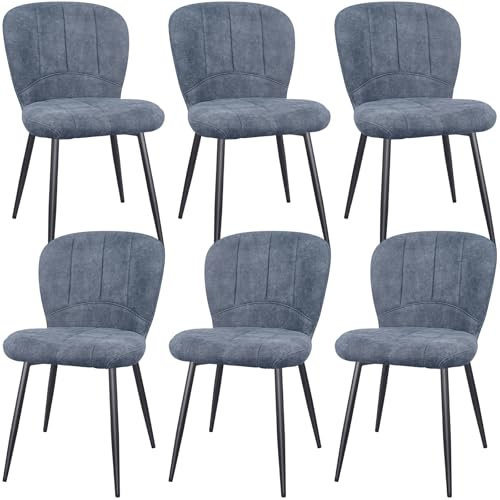 ANVOFONG Lot de 6 Chaises de Salle à Manger, Chaises de Cuisine, Chaises Rembourrées, Chenille Doux avec Pieds Métal Noir pour Salle à Manger, Cuisine, Gris foncé.