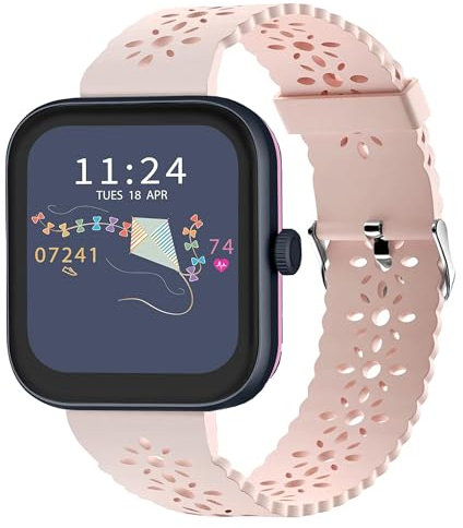 Blueshaweu Compatible for RADLEY Series Smart Watch 20mm 22mm Silicone Lace Slim Thin Hollow-Out Replacement Straps Compatible With RADLEY Series 32/20 / 19/46/Series 10 Smartwatch (Pink, 20mm)