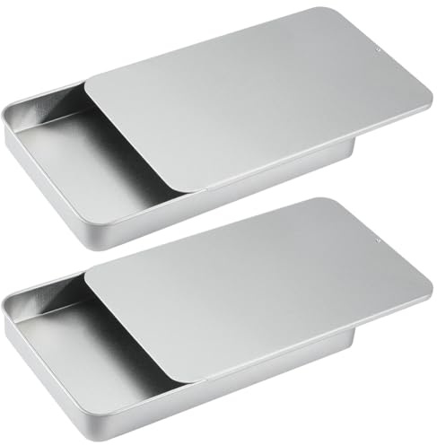 SOFPLATE 2Pcs 6.61 x 4.06 x 0.77 Inch Pocket Tin Box Metal Slide Top Tin Containers Reusable Rectangular Sliding Top Tinplate Travel Storage Box with Lid for Crafts Jewellery Candy Dental Floss Purse