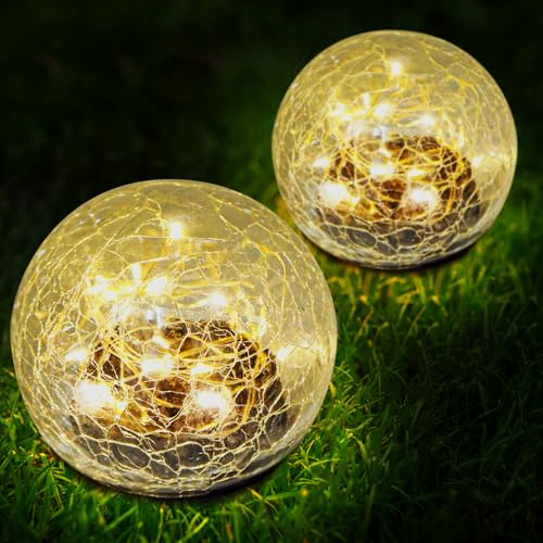 Anordsem Solarlampen für Außen Kugel Gartendeko: 2 Stück Solarlampen für Balkon LED Solarkugel für Draußen Wetterfest - 12cm Groß Godenleuchten Gift Deko für Boden Geschenke Garden