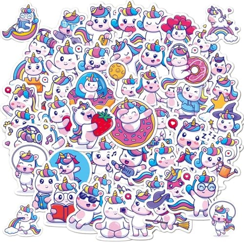 MORAINJAY 100 Einhorn Aufklebe Selbstklebend Sticker für Mädchen Wasserdichte Vinyl-Aufkleber Einfach Abziehbar&Rückstandslos Für Laptop,Wasserflasche,Schultüte Füllung,Koffer&Notebook