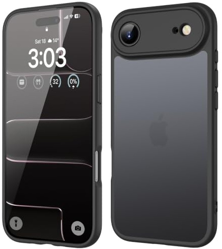 ORDA für iPhone Air Hülle 6,5 Zoll, Vollständiger Kameraschutz Stoßfest Kratzfest Transluzente Rückseite Schutzhülle, Anti-Fingerabdruck Matt Handyhülle für iPhone 17 Air (Schwarz)