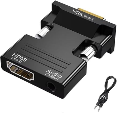 PKOUVOO Adattatore HDMI a VGA 1080P attivo (da maschio a femmina) convertitore HDMI a VGA con cavo audio da 3,5 mm compatibile con computer portatile monitor proiettore