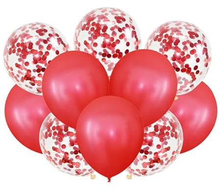 Gleemix 20 Stk Luftballons Rot, Rote Konfetti Luftballon Girlande, Rote Luftballons Geburtstag Mädchen, Red Helium Ballons Geburtstag, Für Luftballon Hochzeit Pokemon Geburtstagsdeko Jubiläum Neujahr