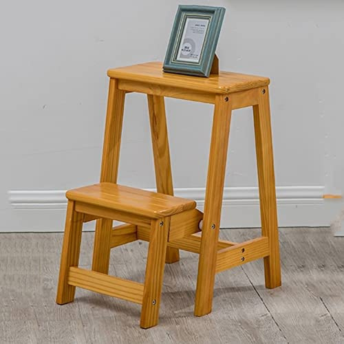 LVSEWOA Taburete Escalera Plegable, Silla Escalera, Taburete de 2 peldaños, Escalera de Madera portátil, Escalera de Cocina, Escalera para el hogar o la Biblioteca, Banco Zapatero/Estante para Flores
