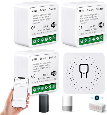 4 módulos de interruptor de luz inteligente, wifi mini interruptor DIY para encaja detrás del interruptor de pared, interruptor inteligente de 2 vías, compatible con Alexa Echo y Google Home, Smart