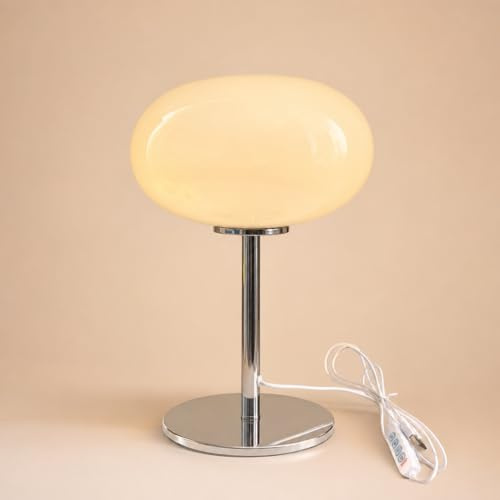 OOWDMPE LED Dimmbar Tischlampe mit USB Stecker und Kabel Moderne Tischleuchte Bauhaus style Glas Lampenschirm Dekorative Kleine Lampe 3000k-6000k für Wohnzimmer Schlafzimmer (Beige)