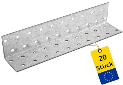 DMX - Winkelverbinder - Winkel Metall - Schwerlastwinkel - Lochwinkel - Bauwinkel - Holzverbinder - KM - Silber, 40x40x200x2,0 (20 STK./Verp.) Lochplattenwinkel
