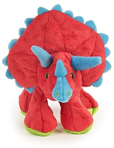 goDog Dinos Frills Squeaky Plush Dog Toy, Chew Guard Technology - Red, Large