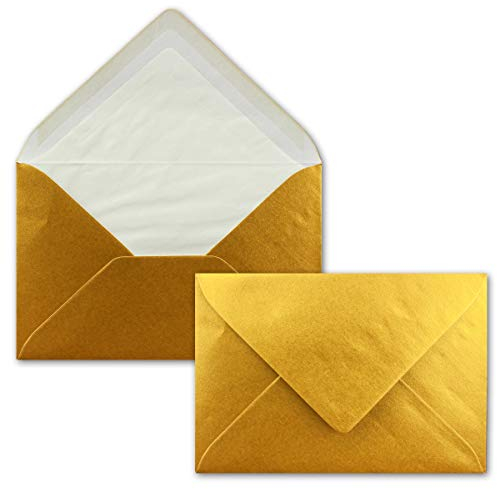 25 Briefumschläge Gold Metallic Glänzend - DIN C6 - gefüttert mit weißem Seidenpapier - 90 g/m² - 11,4 x 16,2 cm - Nassklebung - NEUSER PAPIER