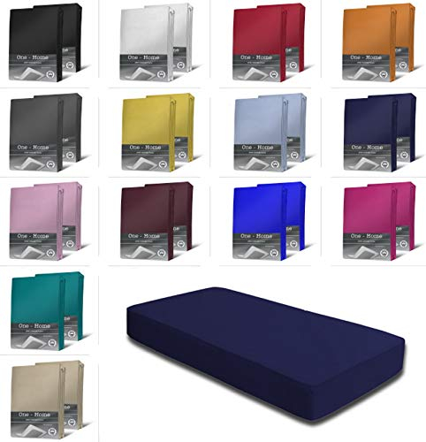 2er Set Jersey Spannbettlaken Spannbetttücher Bettlaken Spannbetttuch weiche Baumwolle mit Rundumgummizug, Farbe: Navy/Marine Blau, Maße: 2er Pack 90-100 x 200 cm