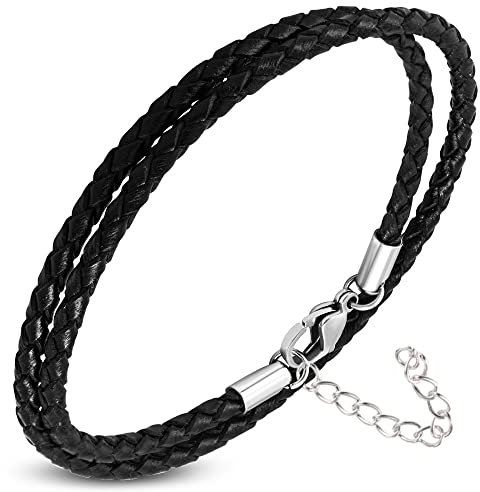 ZENSE - Bracelet homme en cuir noir double enroulement ZB0239 [ajustement au poignet avec extension 5cm], Noir