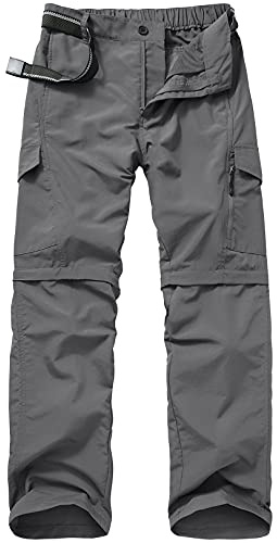 Mens Hiking Pants Convertible Quick Dry Zip Off UPF Lightweight Fishing Travel Camping Safari Pants,Grey,34
