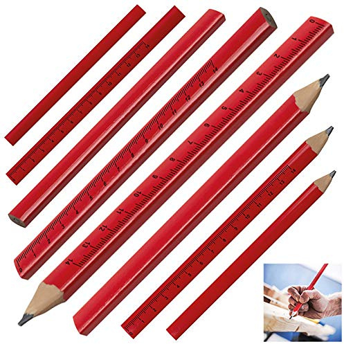 10 Zimmermannsbleistifte / mit aufgedrucktem Lineal / 17,5cm / Farbe: rot