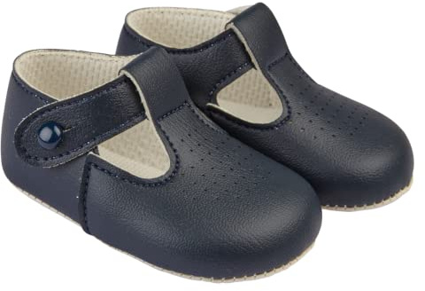EARLY DAYS Baypods: Soft Soled Pre Walker Shoes for Boys & Girls, B625 T Bar Style With Hole Punch, Faux Leather, Made in England, Navy, 2 UK Child