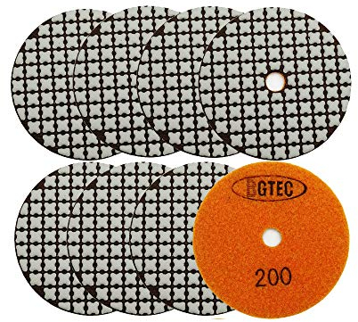 BGTEC 100mm Set di Tamponi Diamantati a Secco 8 pezzi #200 Kit di Tamponi per Granito, Marmo, Pietra, Quarzo, Piastrelle, Bordi del Pavimento in Cemento, Lucidatura del Controsoffitto