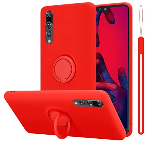 Cadorabo Hülle kompatibel mit Huawei P20 PRO P20 Plus Schutzhülle TPU Silikon Case Liquid Design mit Ring Slim Kratzfest Liquidsilikon Microfaser Case Hülle für Huawei P20 PRO P20 Plus in Rot