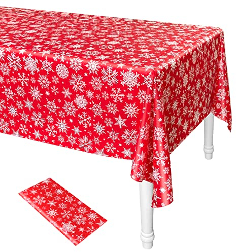 ELECLAND Christmas Snowflakes Tablecloth Plastic Christmas Snowflakes Table Cover 137cmx274cm Winter Party Tablecloth Rectangle Table Cover for Christmas Party Decor, Winter Holiday Home Decorations