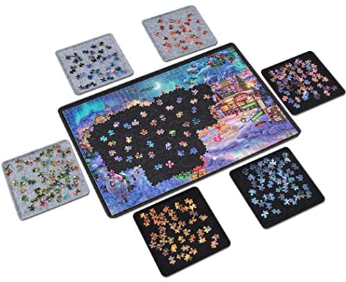 Lavievert Jigsaw Puzzle Brett zur Puzzle Aufbewahrung mit 6 Sortierfächern für bis zu 1000 Teile – Schwarz
