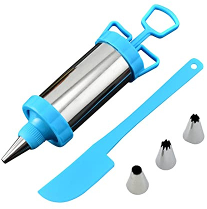 Stronrive Dessert Decorating Syringe Kit, Stainless Steel Cupcake Injector with 3 Nozzles Tips 1 Spatula, Dessert Decorator Baking Tools for Cream Icing Fondant Cupcakes Cookies