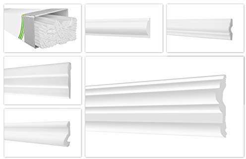 HEXIMO moulures murales modernes XPS Styropor blanc, 2 mètres de Baguettes stuc décoration frise stuc moulures décoratives (2 mètres FG3)